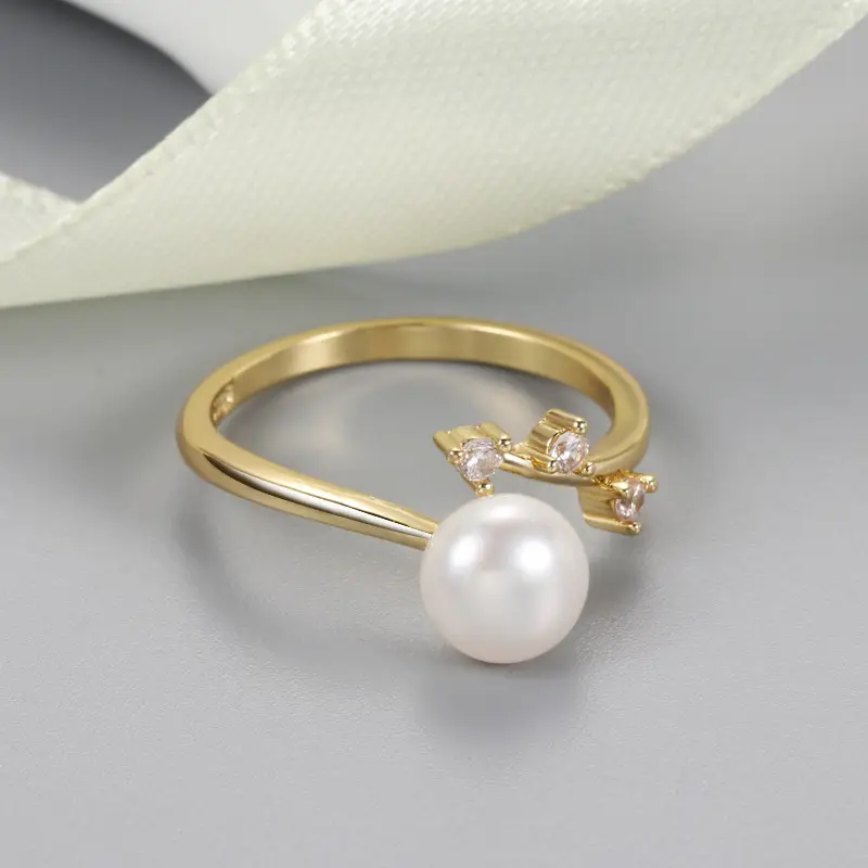 Adjustable Pearl Zircon Ring Gold Silver Wholesale - Image 7