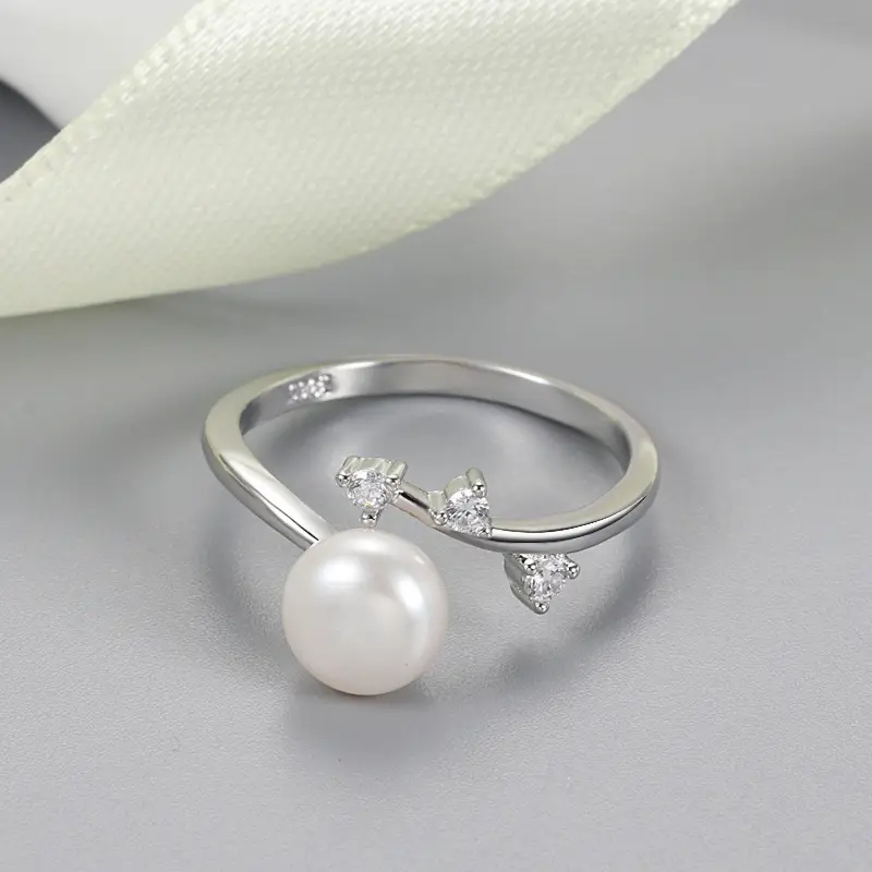 Adjustable Pearl Zircon Ring Gold Silver Wholesale - Image 8