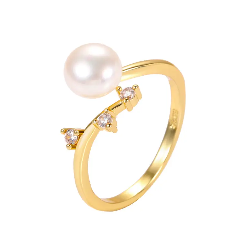 Adjustable Pearl Zircon Ring Gold Silver Wholesale - Image 9