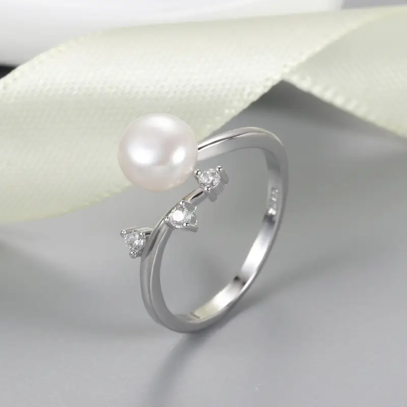 Adjustable Pearl Zircon Ring Gold Silver Wholesale - Image 3