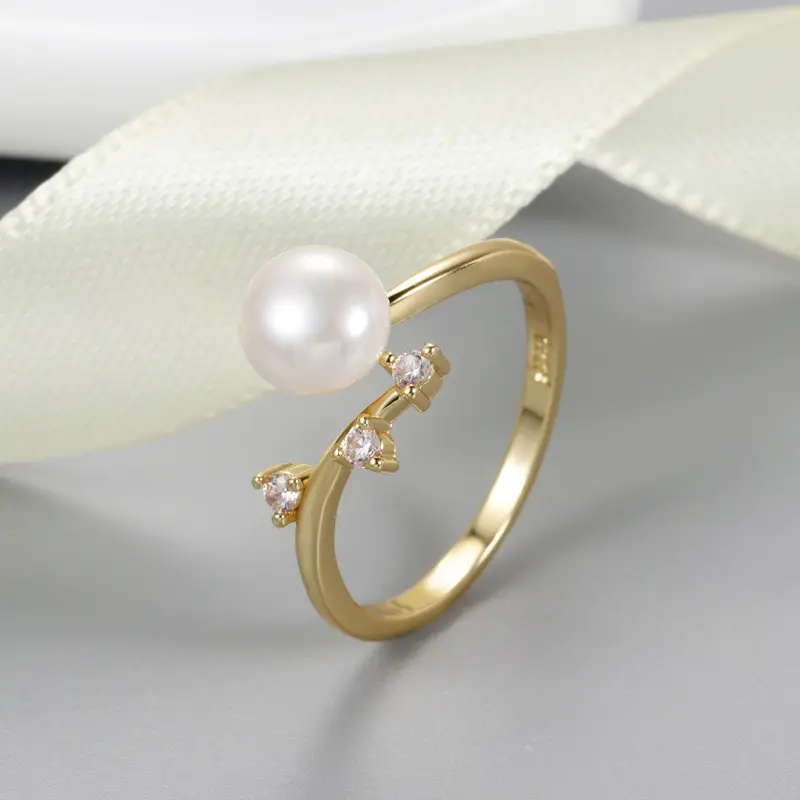 Adjustable Pearl Zircon Ring Gold Silver Wholesale - Image 4