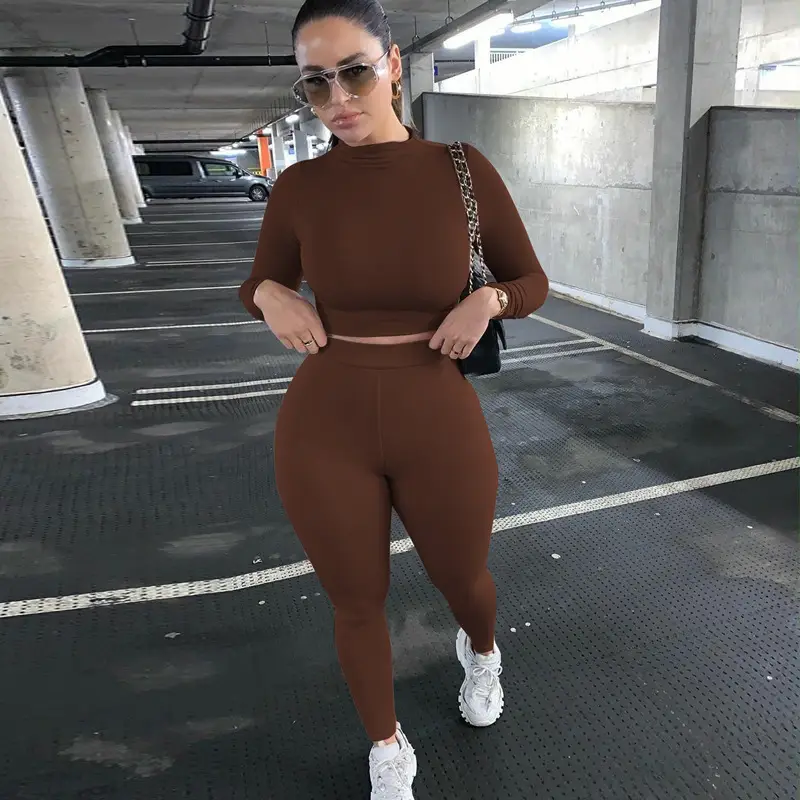 Women Pink Slim Fit Long Sleeve Sports Suit Set - Image 5