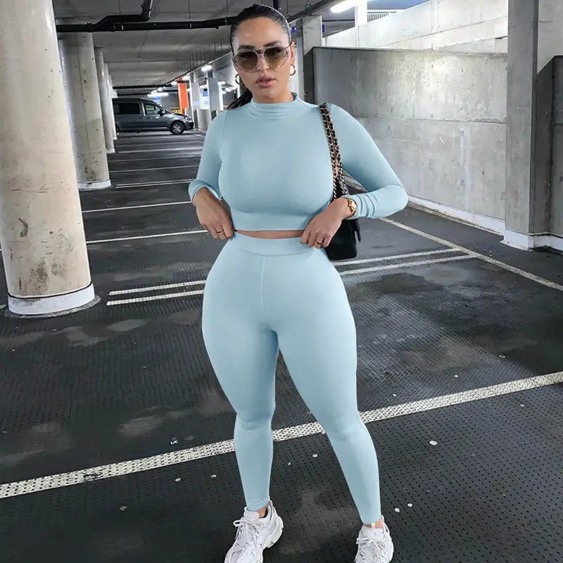 Women Pink Slim Fit Long Sleeve Sports Suit Set - Image 6