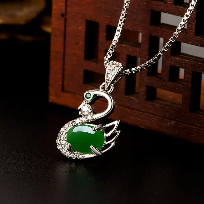 Korean Style Silver Chain Necklace with Swan Pendant - Image 5