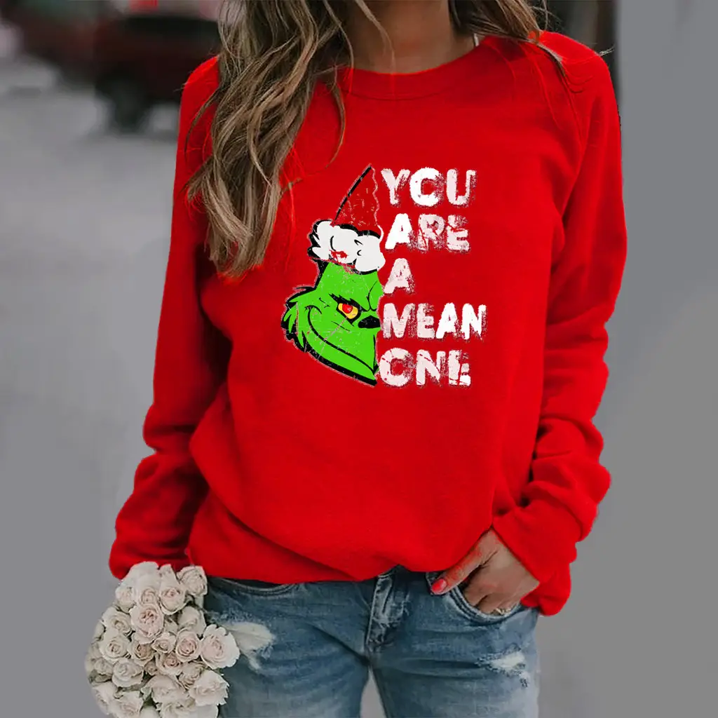 Women Red Graphic Sweatshirt Long Sleeve Winter