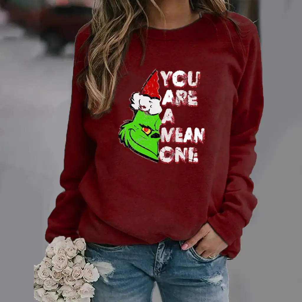 Women Red Graphic Sweatshirt Long Sleeve Winter