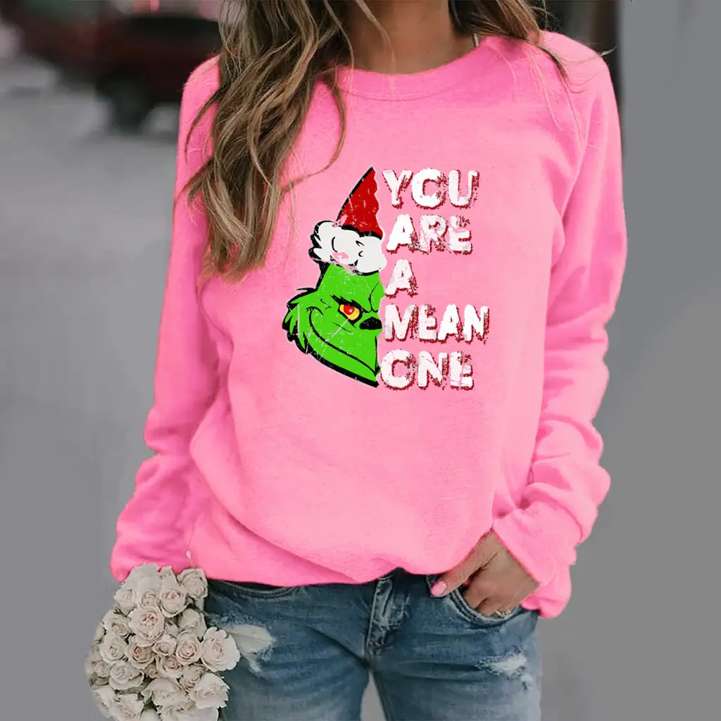 Women Red Graphic Sweatshirt Long Sleeve Winter