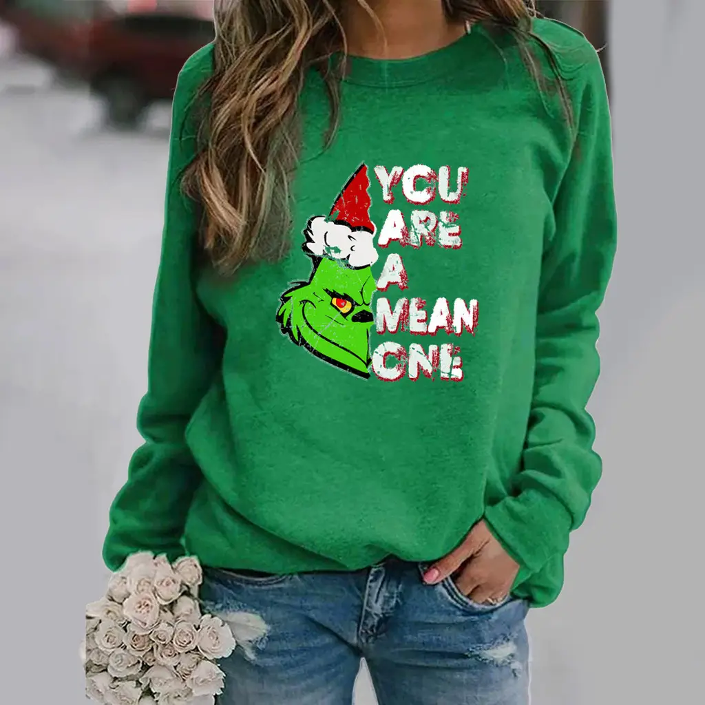 Women Red Graphic Sweatshirt Long Sleeve Winter