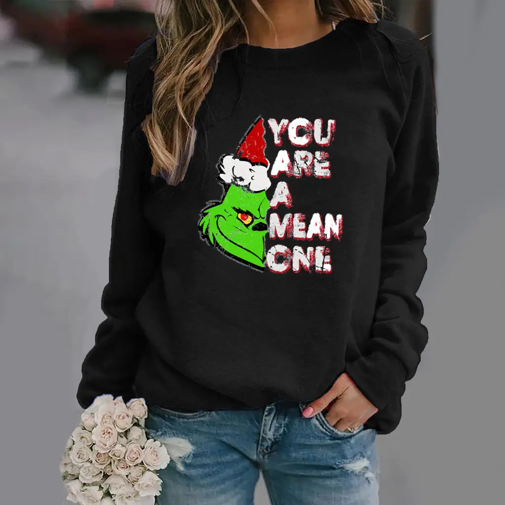 Women Red Graphic Sweatshirt Long Sleeve Winter