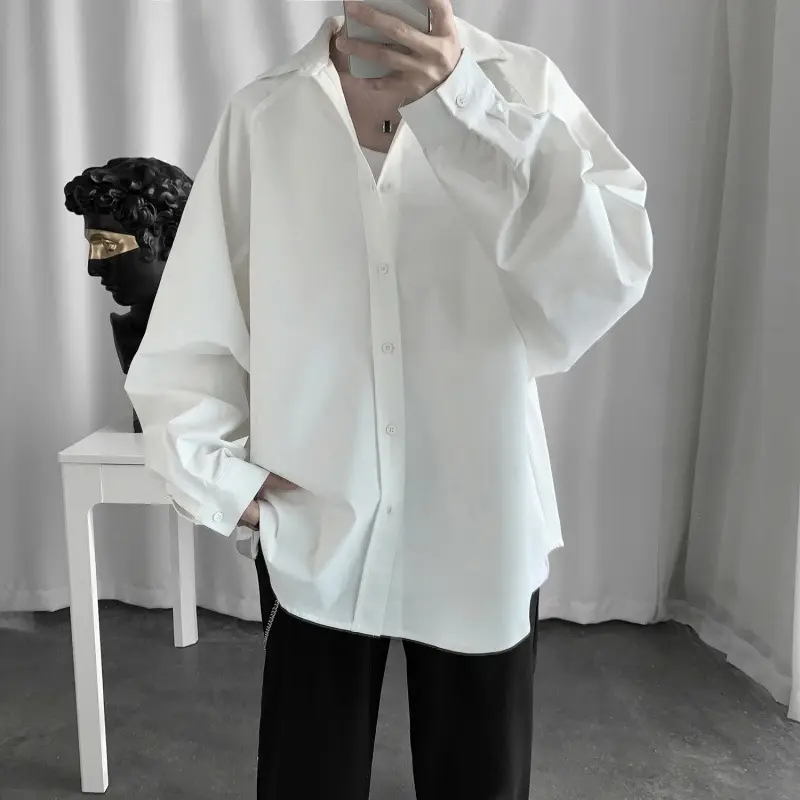 White Loose Fit Men's Long Sleeve Shirt - Image 2