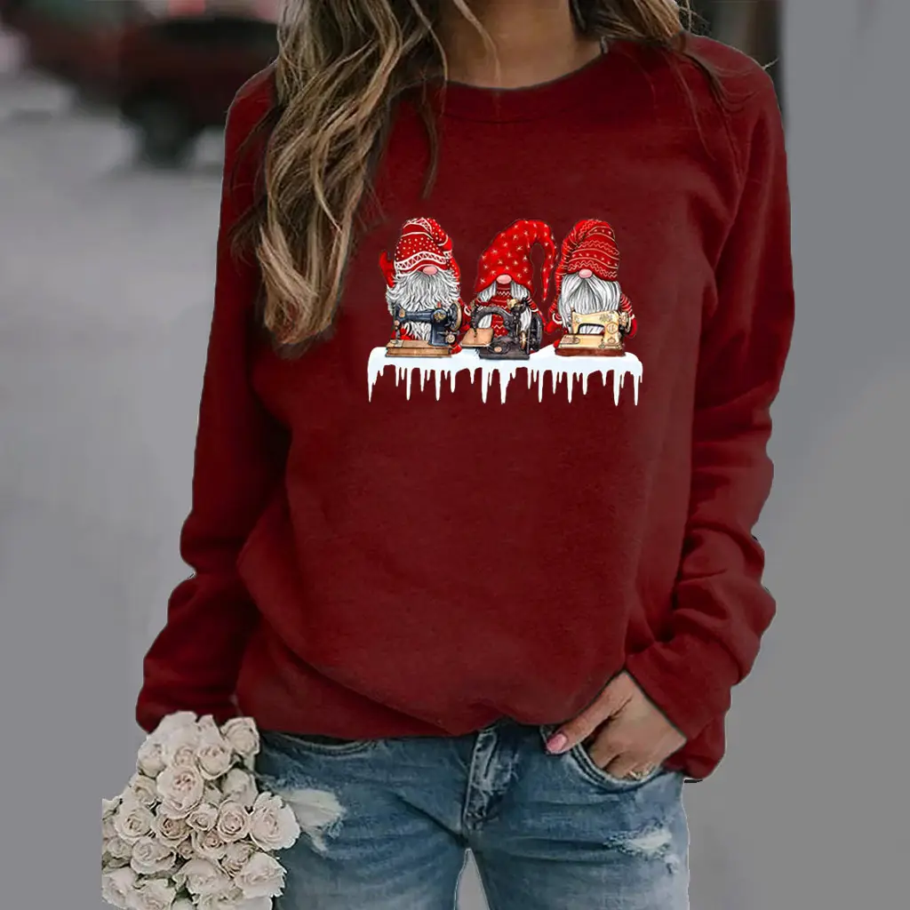 Red Christmas Print Long Sleeve Women Sweatshirt - Image 11