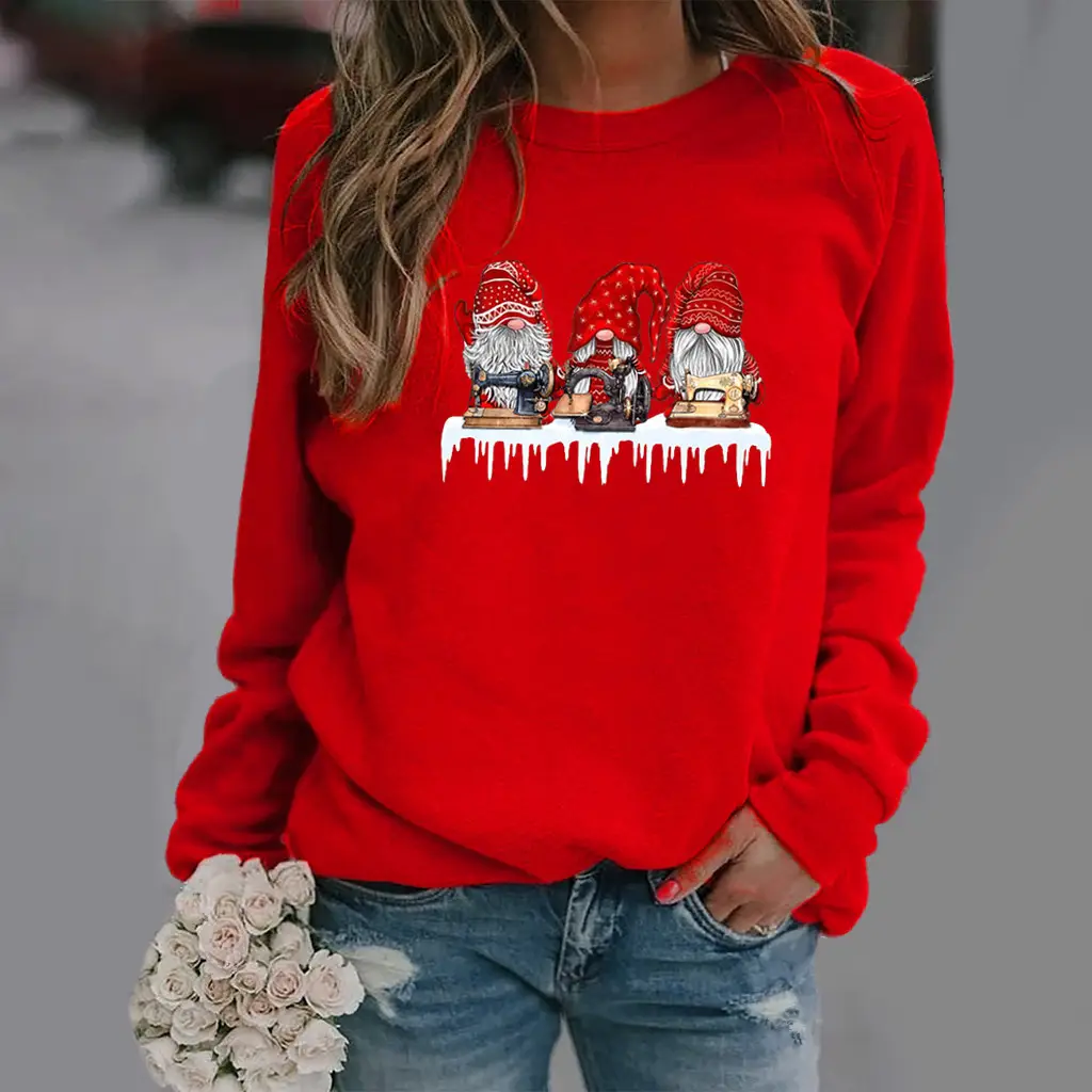 Red Christmas Print Long Sleeve Women Sweatshirt - Image 5