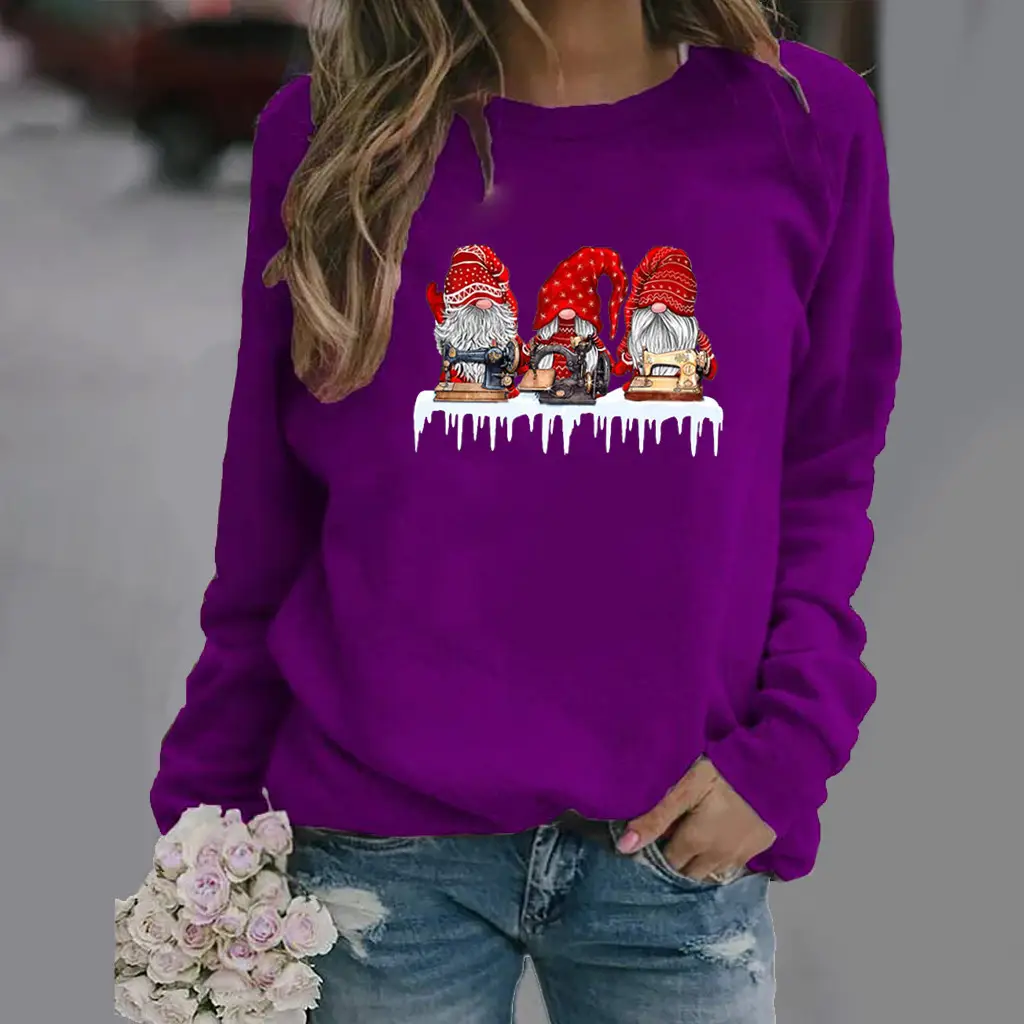Red Christmas Print Long Sleeve Women Sweatshirt - Image 6