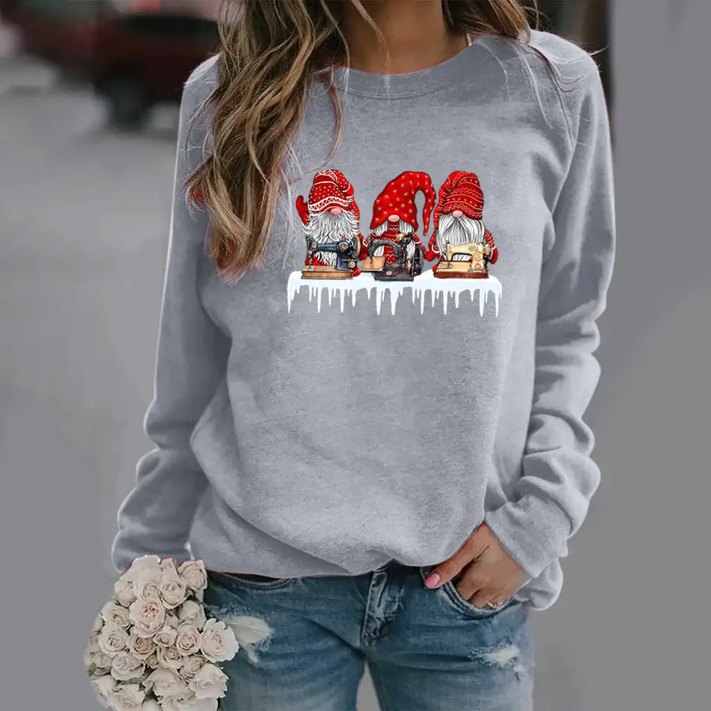 Red Christmas Print Long Sleeve Women Sweatshirt - Image 7
