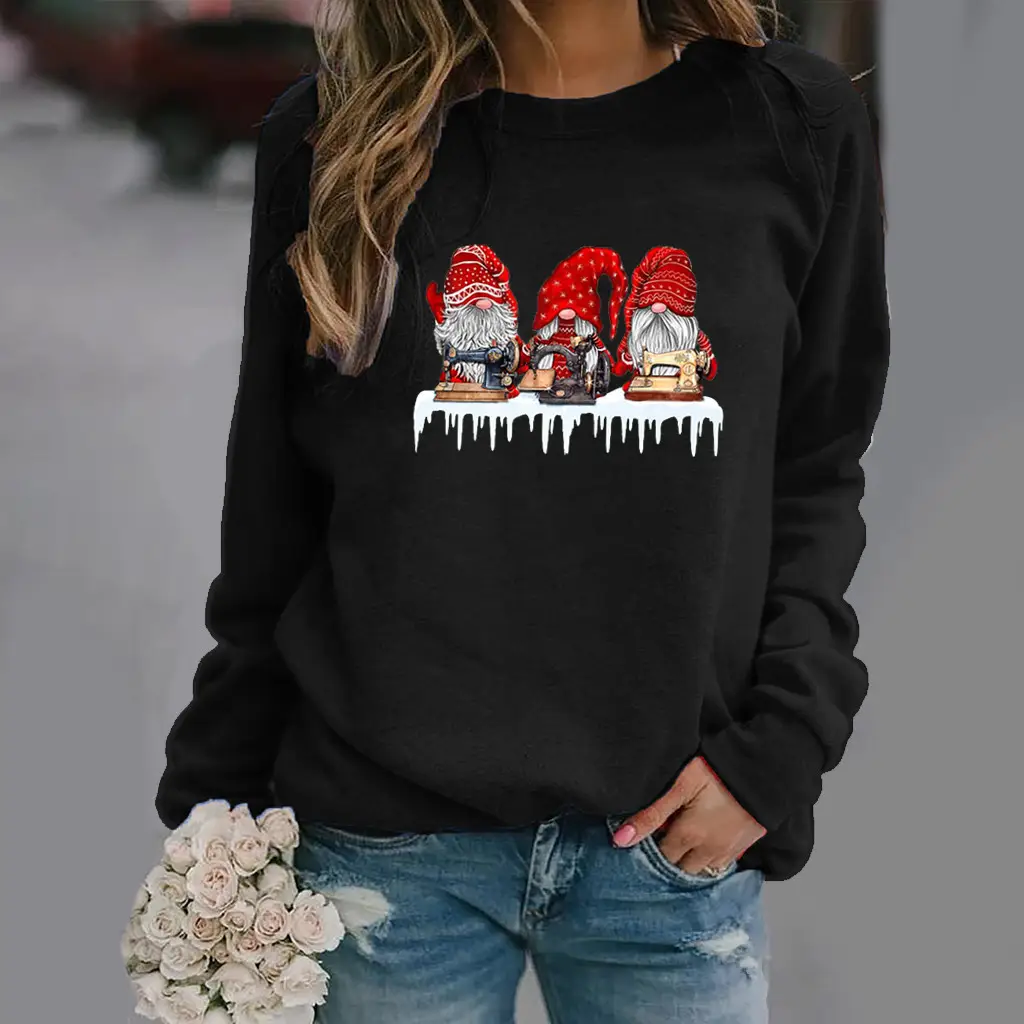 Red Christmas Print Long Sleeve Women Sweatshirt - Image 9