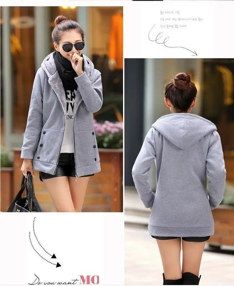 Women Fleece Lined Hoodie Winter Coat Gray Mid Length — feature 16