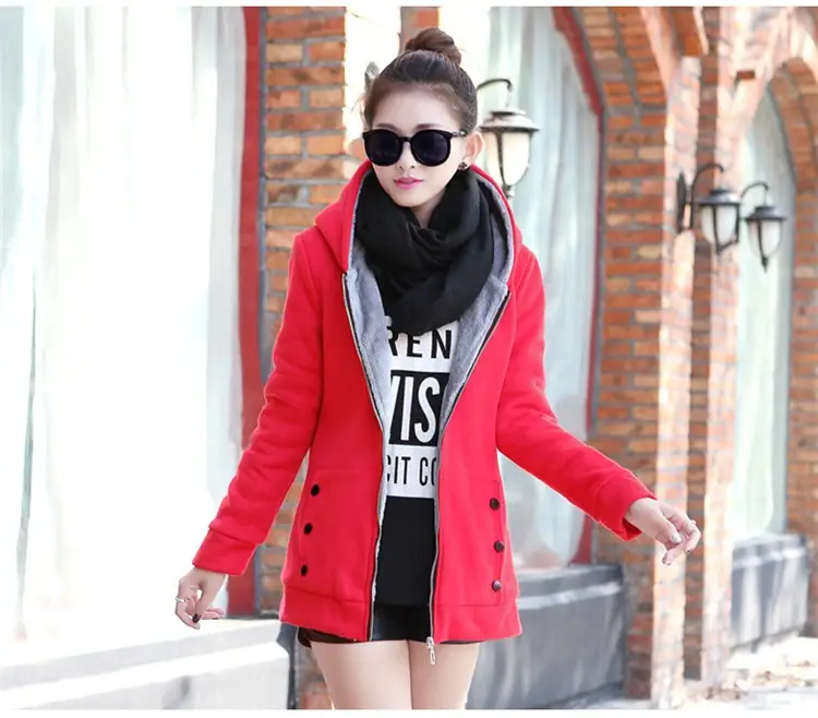 Women Fleece Lined Hoodie Winter Coat Gray Mid Length — feature 8