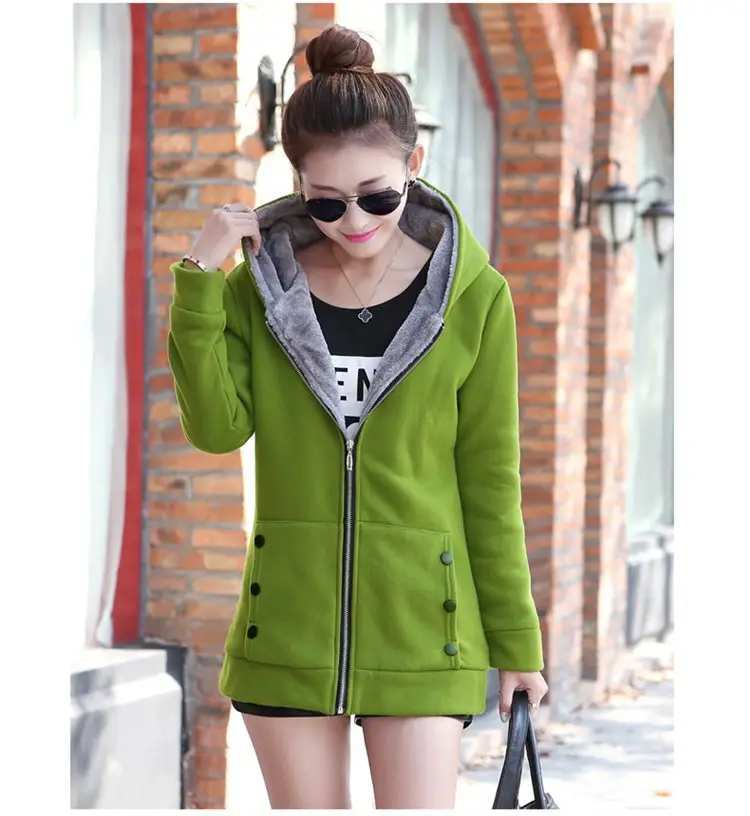 Women Fleece Lined Hoodie Winter Coat Gray Mid Length - Image 3