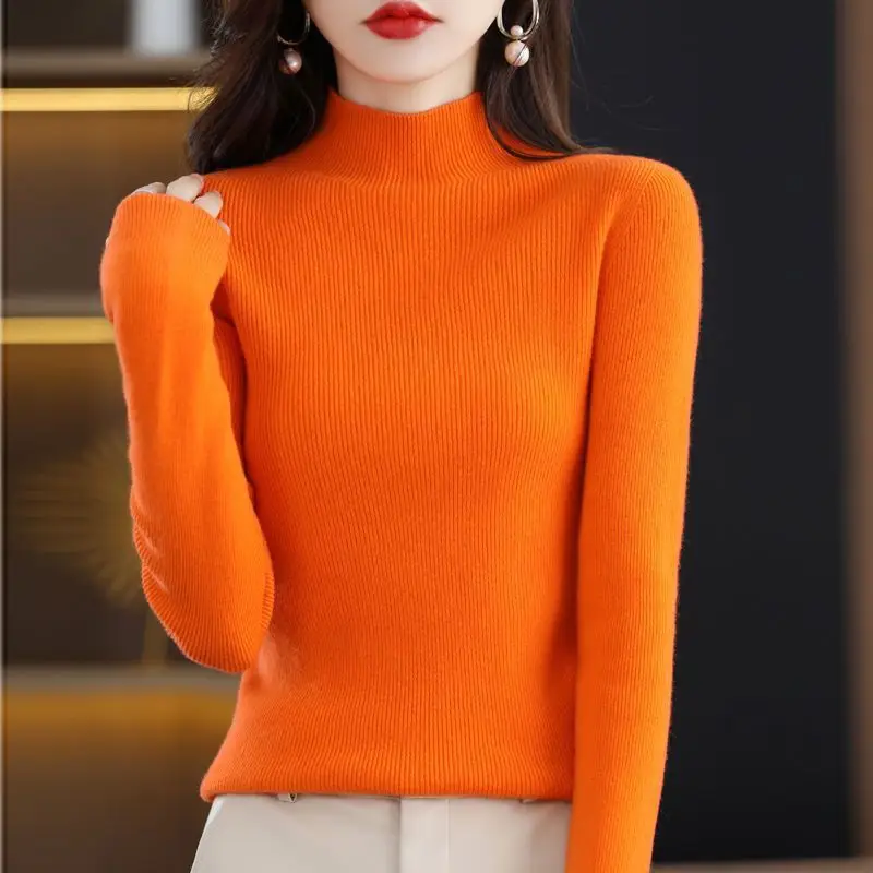 Women's Orange Velvet Knit Sweater Winter Classic - Image 13