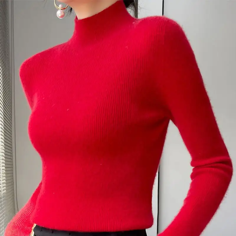Women's Orange Velvet Knit Sweater Winter Classic - Image 9