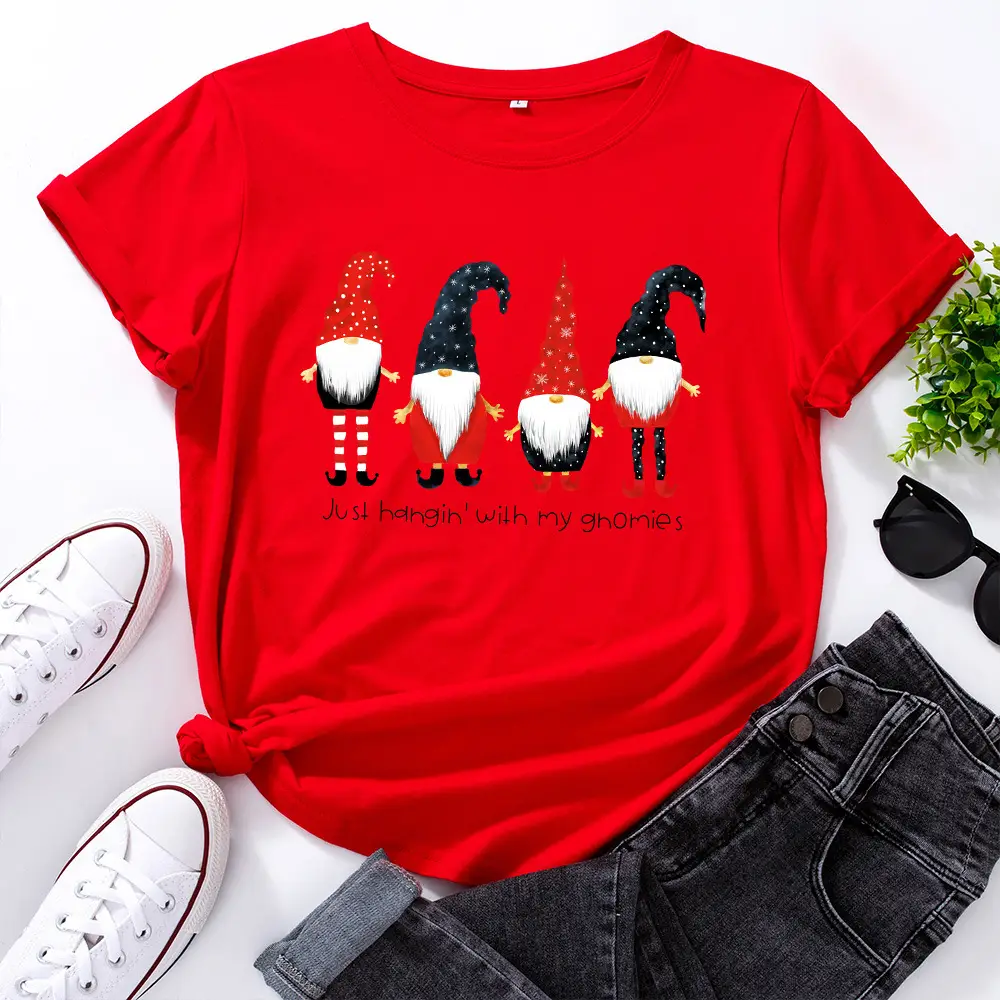Pink Christmas Wish T-Shirt for Women Cotton Loose Round Neck - Image 2