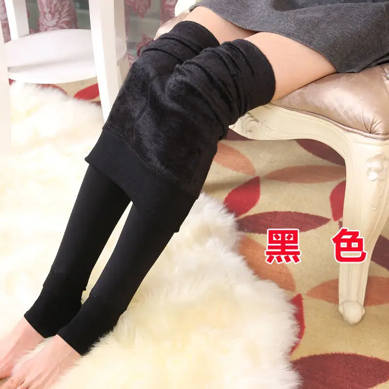 Women's Black Velvet Warm Leggings High Waist Slimming - Image 3