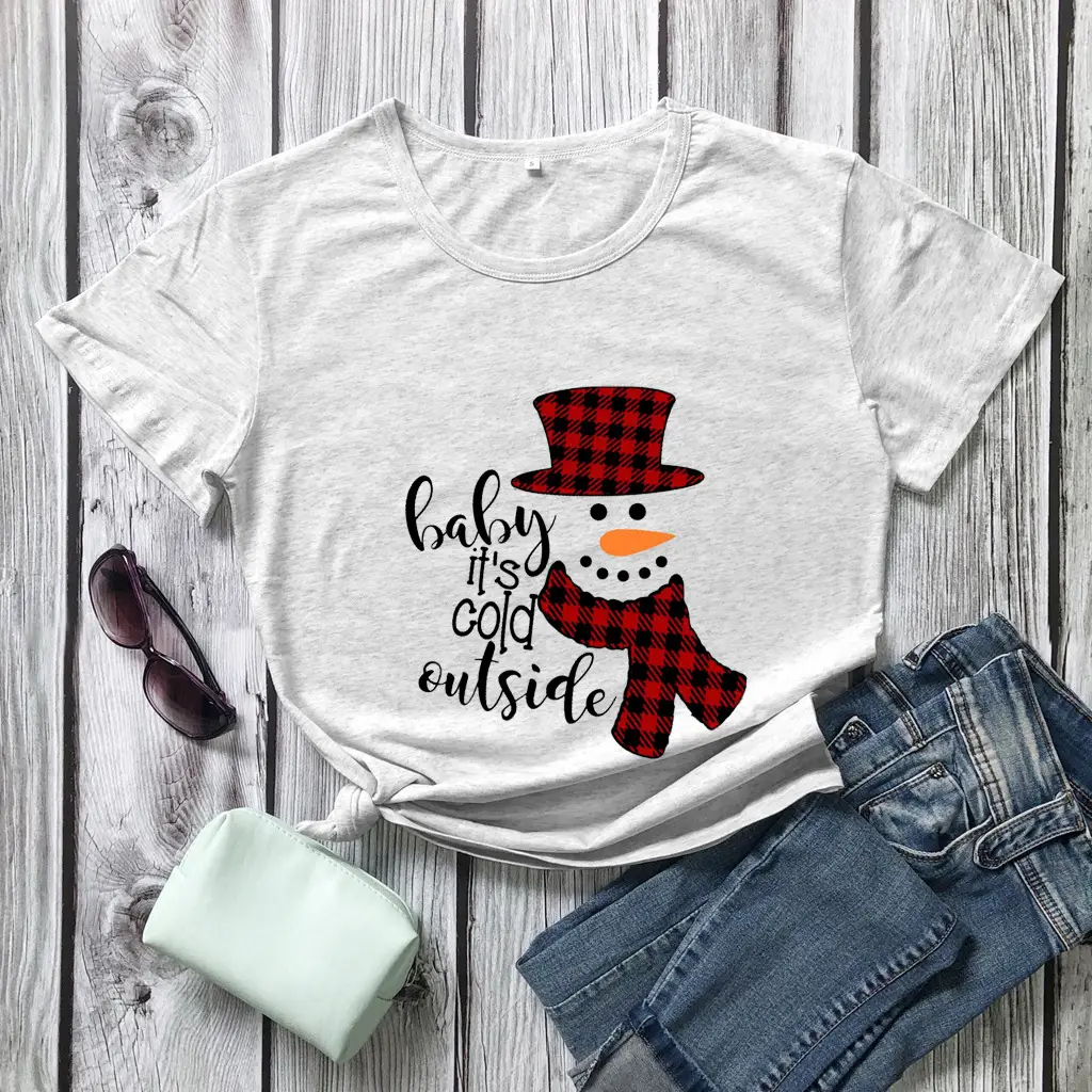 Christmas Baby Red Plaid Snowman T-Shirt - Image 9