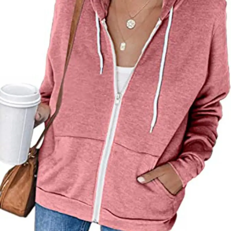 Pink Full Zip Hoodie for Women with Pocket & Drawstring - Image 5