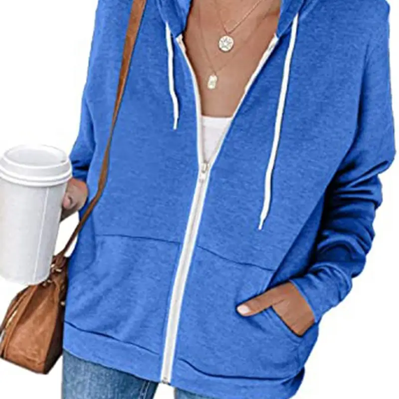 Pink Full Zip Hoodie for Women with Pocket & Drawstring - Image 8