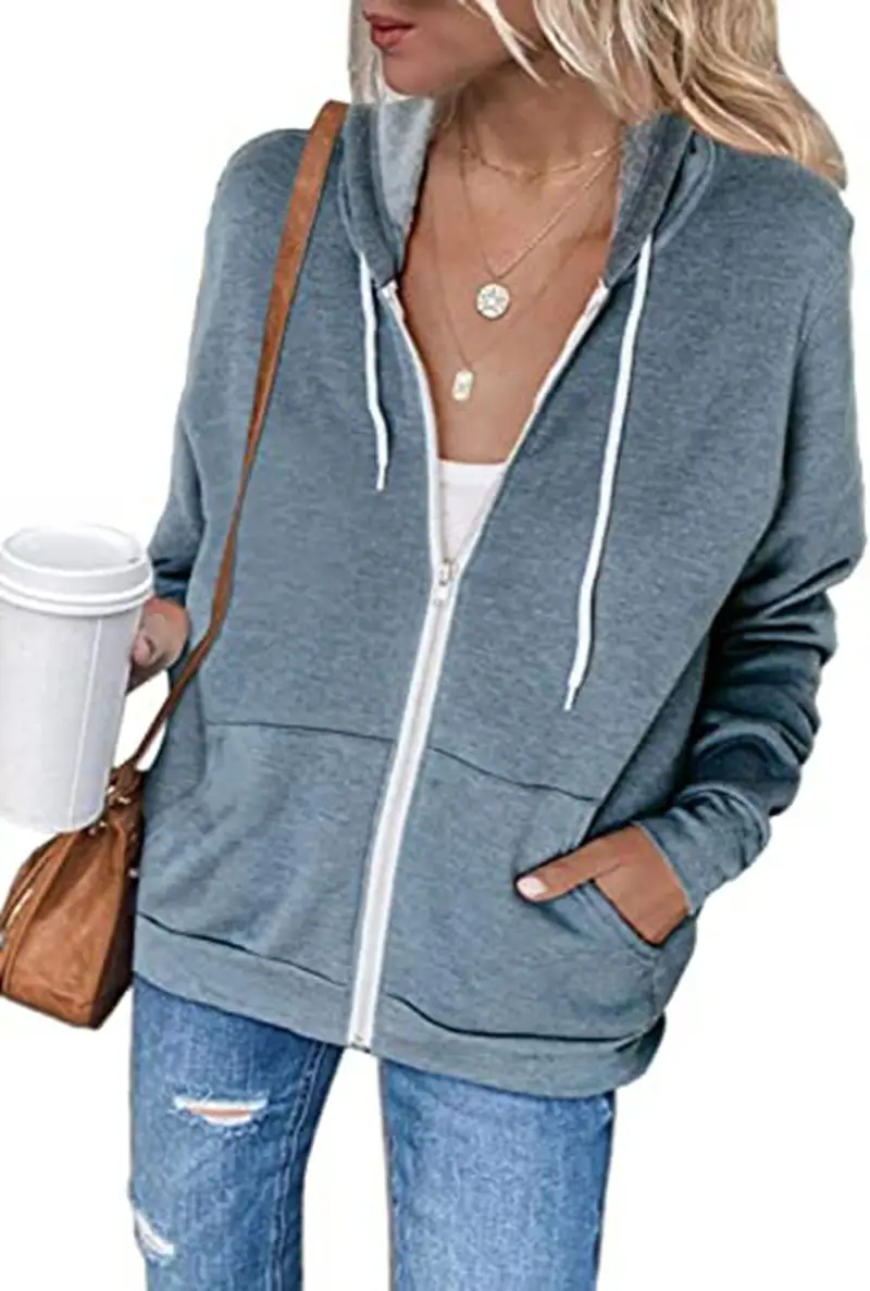Pink Full Zip Hoodie for Women with Pocket & Drawstring — feature 12