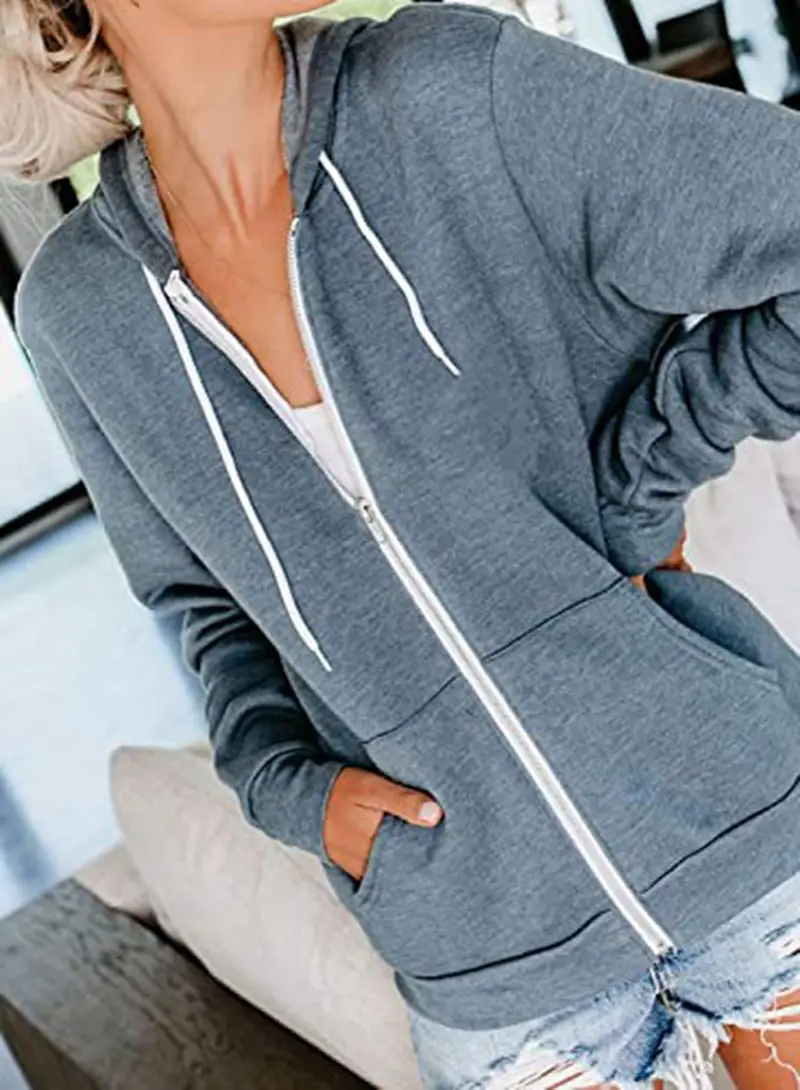 Pink Full Zip Hoodie for Women with Pocket & Drawstring — feature 16