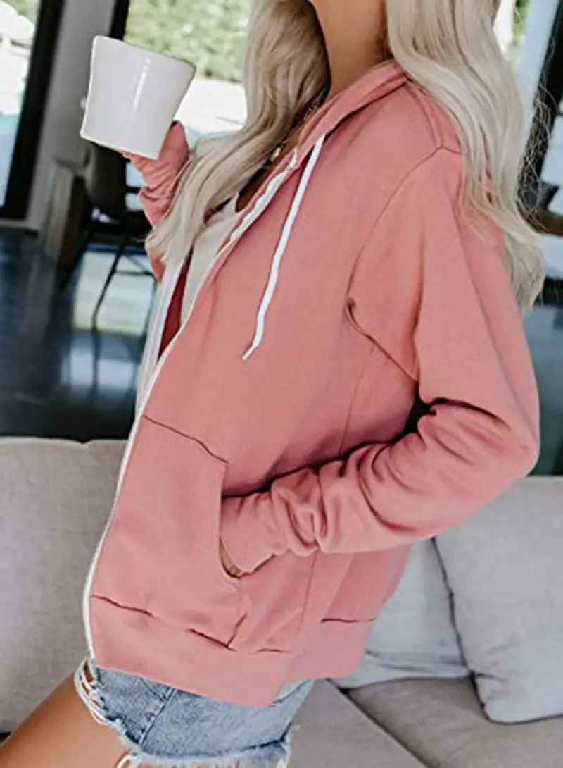 Pink Full Zip Hoodie for Women with Pocket & Drawstring — feature 5