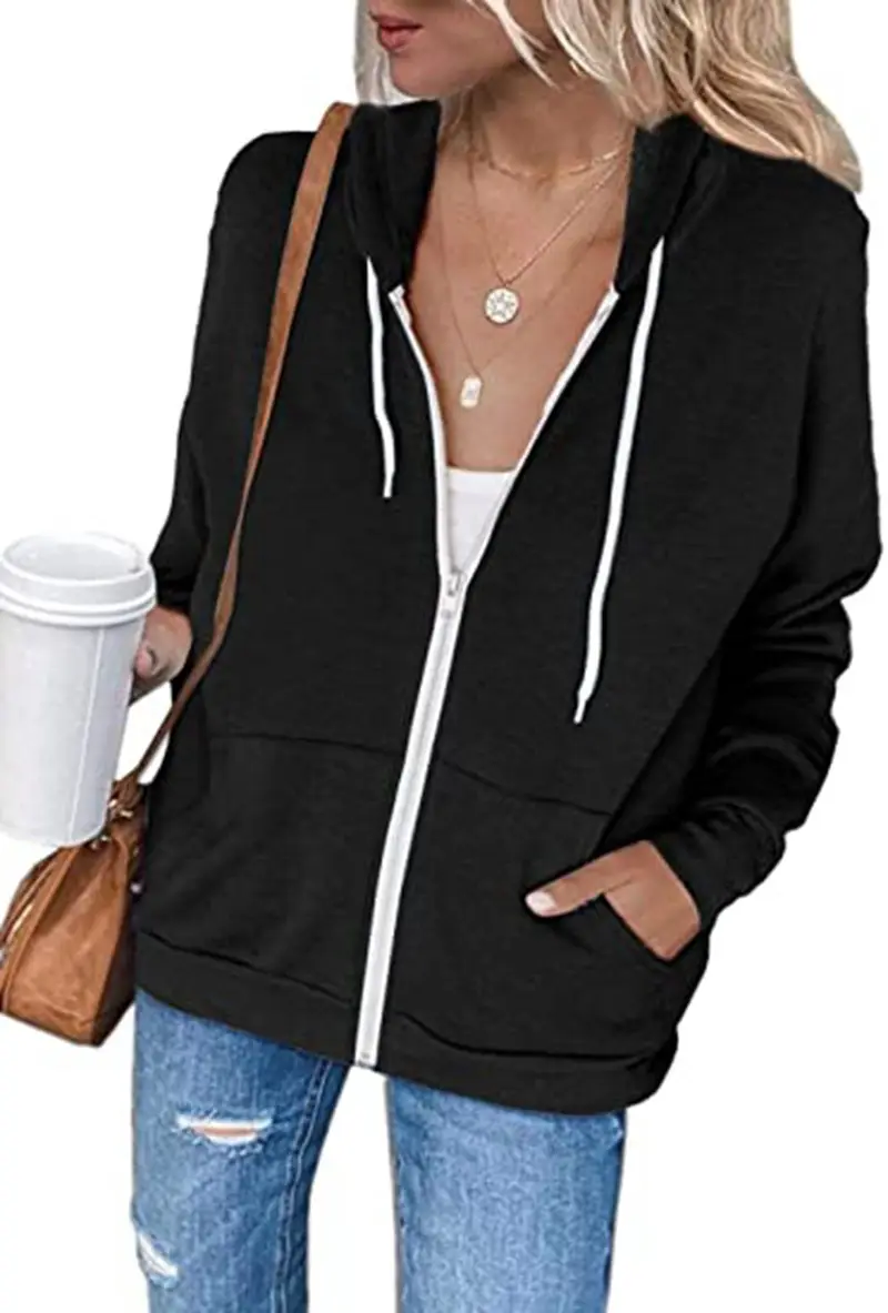 Pink Full Zip Hoodie for Women with Pocket & Drawstring — feature 8