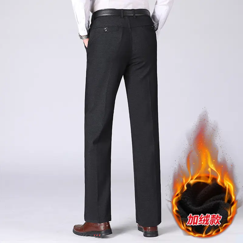 Winter Fleece Lined Black Loose Trousers High Waist for Men - Image 4