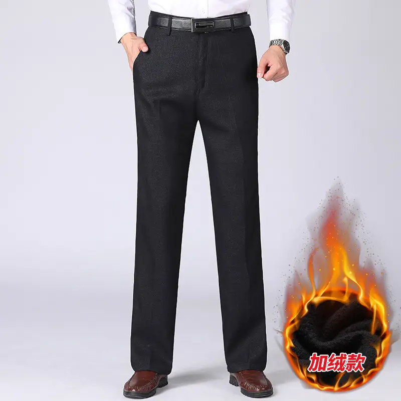 Winter Fleece Lined Black Loose Trousers High Waist for Men - Image 5