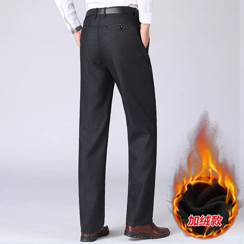 Winter Fleece Lined Black Loose Trousers High Waist for Men - Image 6