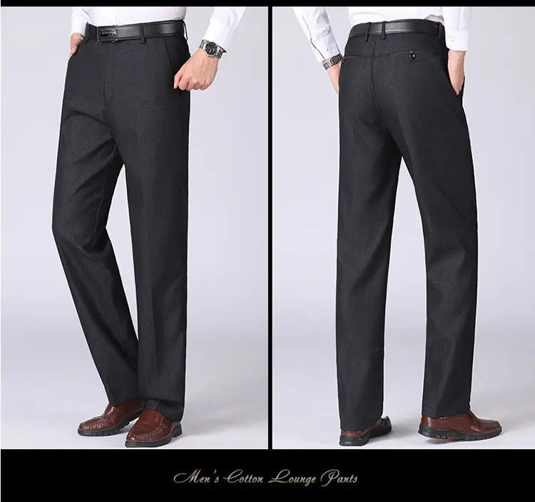 Winter Fleece Lined Black Loose Trousers High Waist for Men — feature 18