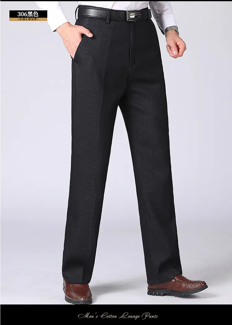 Winter Fleece Lined Black Loose Trousers High Waist for Men — feature 19