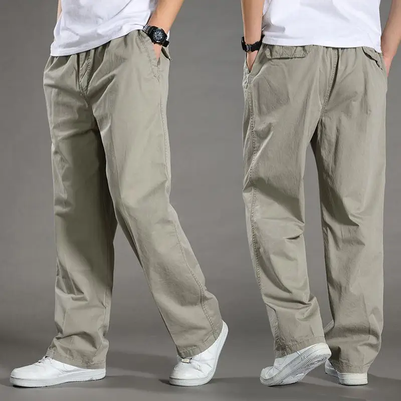 Spring Men Slim Fit Cotton Pants Beige Plus Size - Image 10