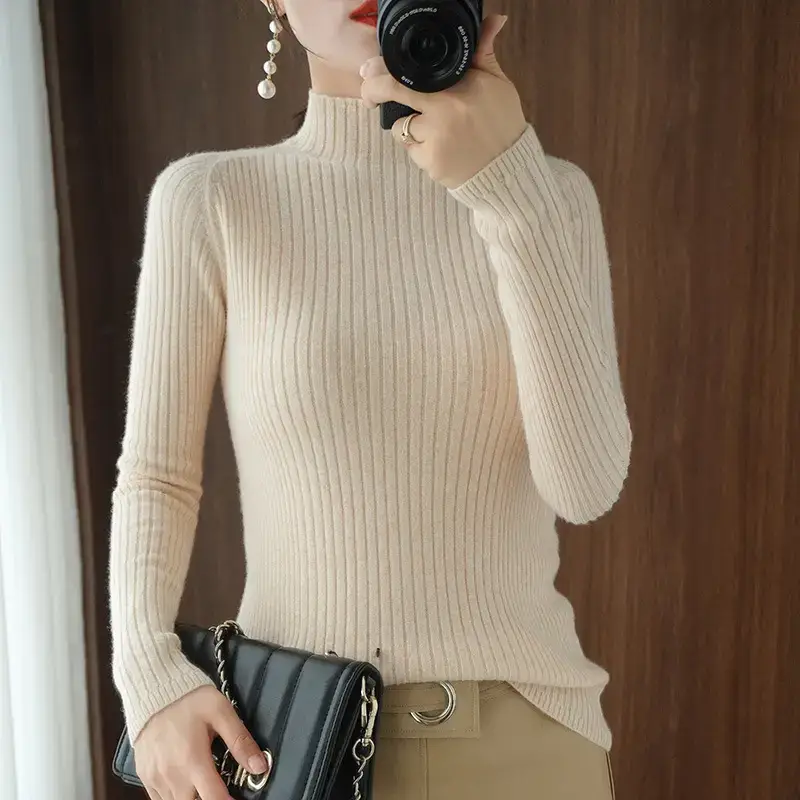 Women's White Half Turtleneck Knit Sweater - Image 15