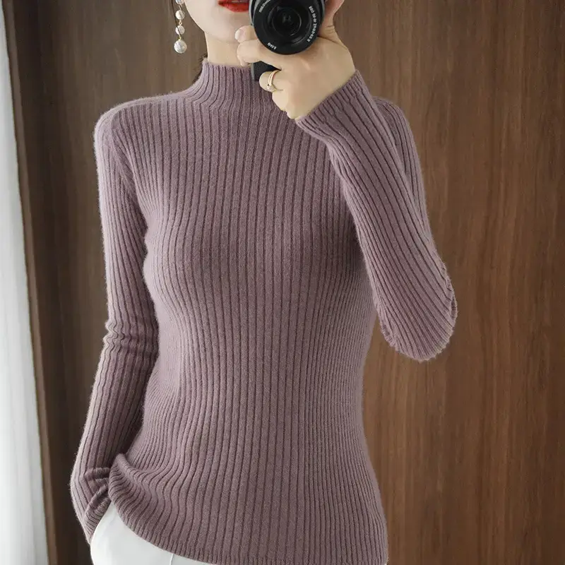 Women's White Half Turtleneck Knit Sweater - Image 16