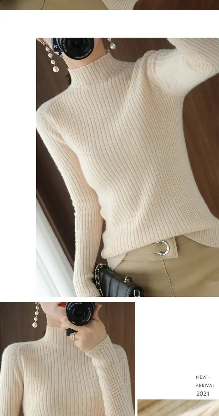 Women's White Half Turtleneck Knit Sweater — feature 11