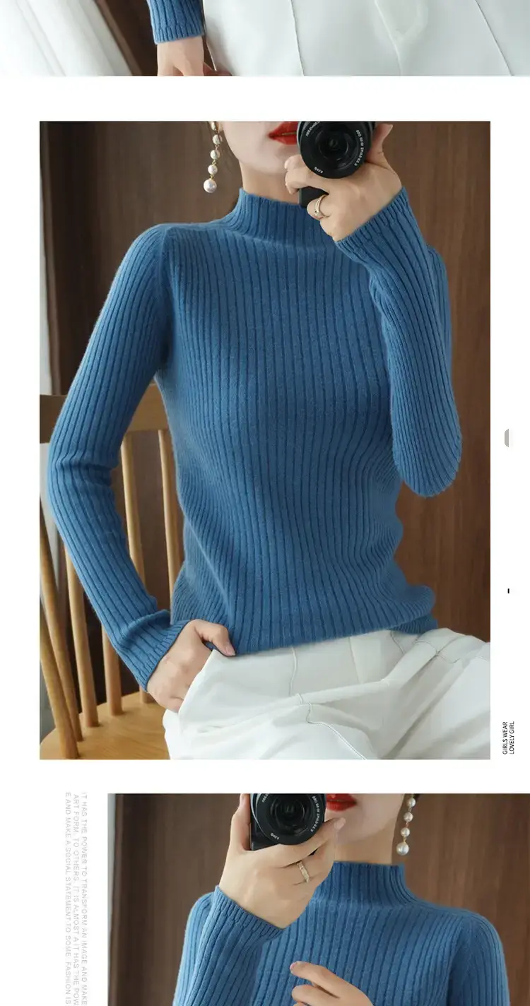 Women's White Half Turtleneck Knit Sweater — feature 12