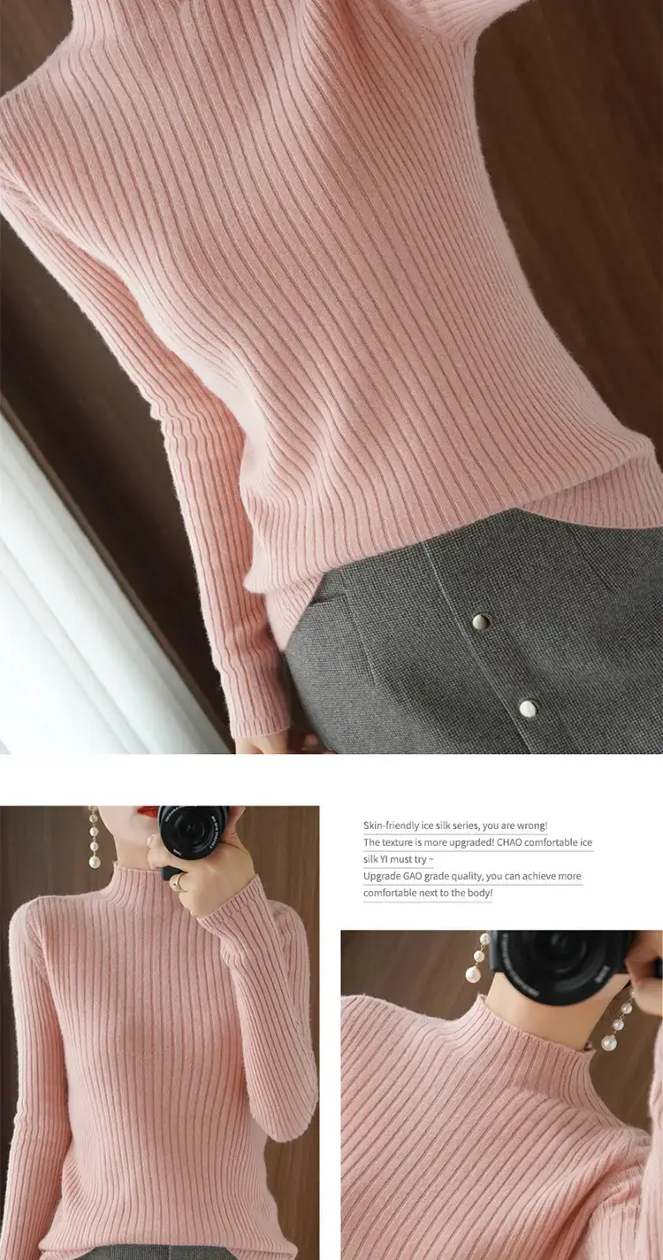 Women's White Half Turtleneck Knit Sweater — feature 14