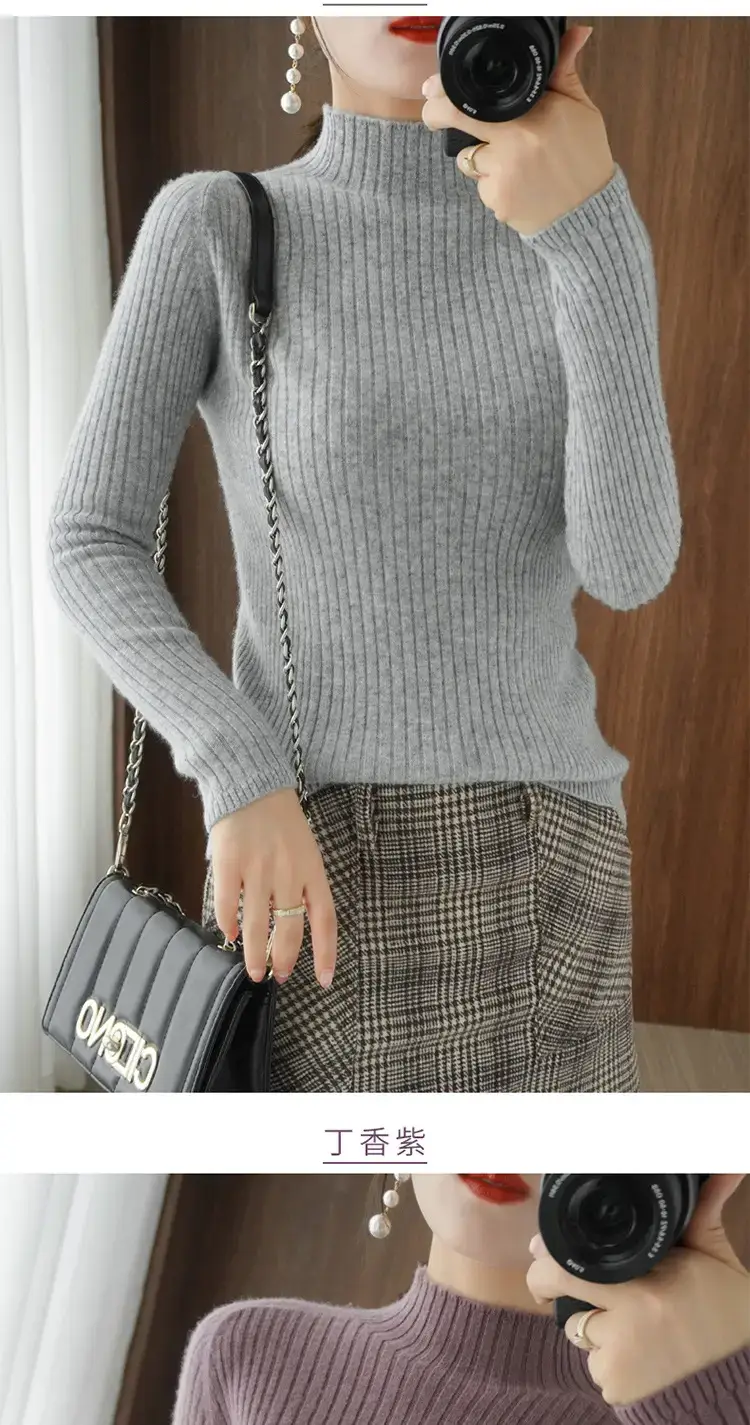 Women's White Half Turtleneck Knit Sweater — feature 15