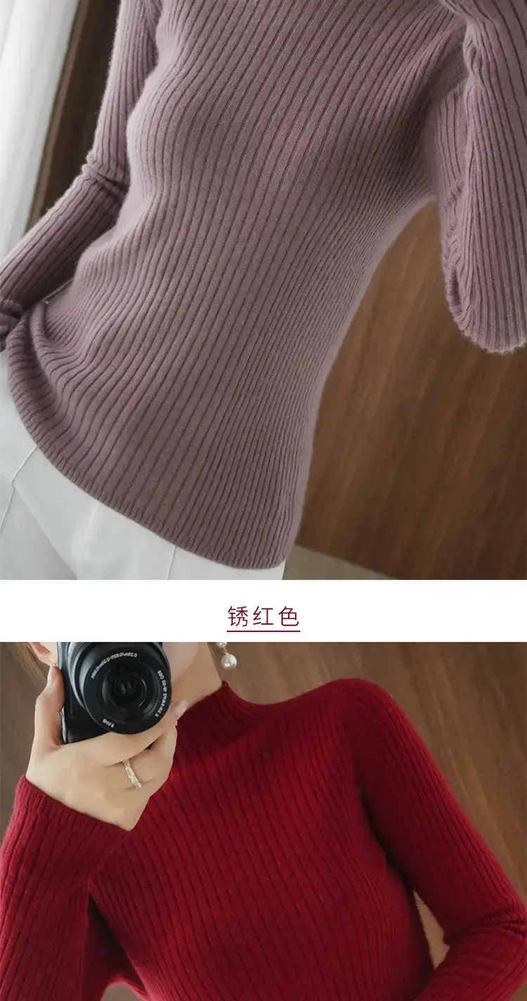 Women's White Half Turtleneck Knit Sweater — feature 16