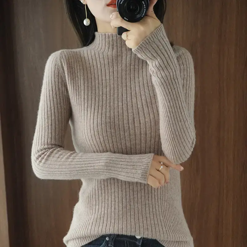 Women's White Half Turtleneck Knit Sweater - Image 10