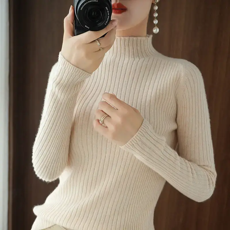 Women's White Half Turtleneck Knit Sweater - Image 4
