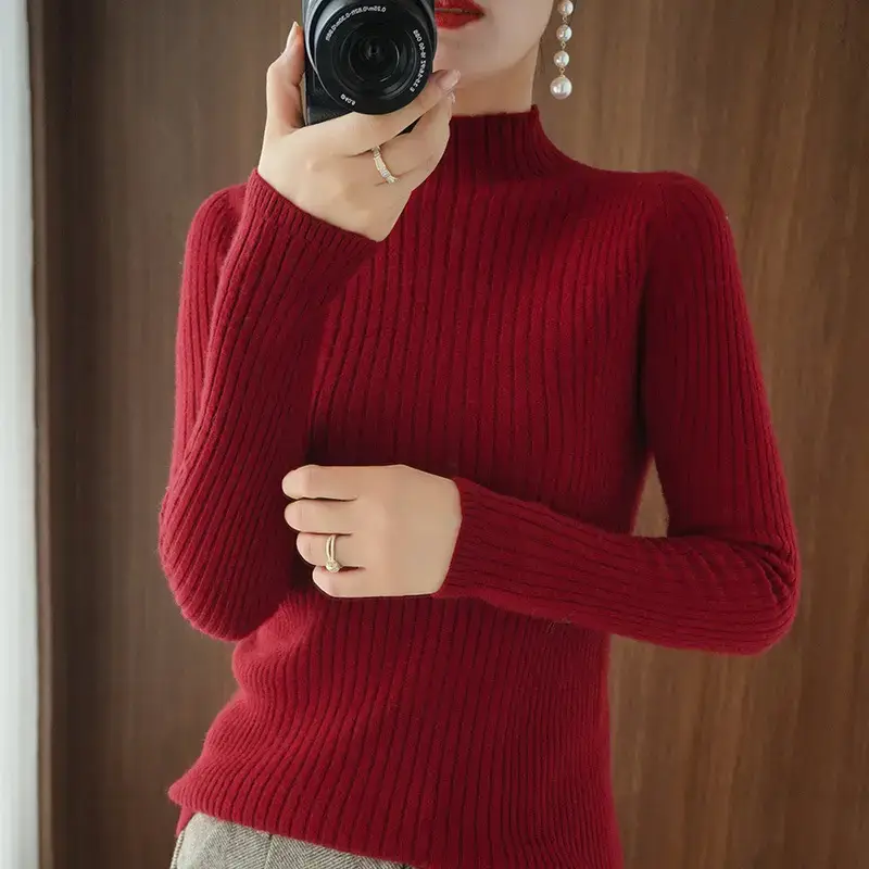 Women's White Half Turtleneck Knit Sweater - Image 7