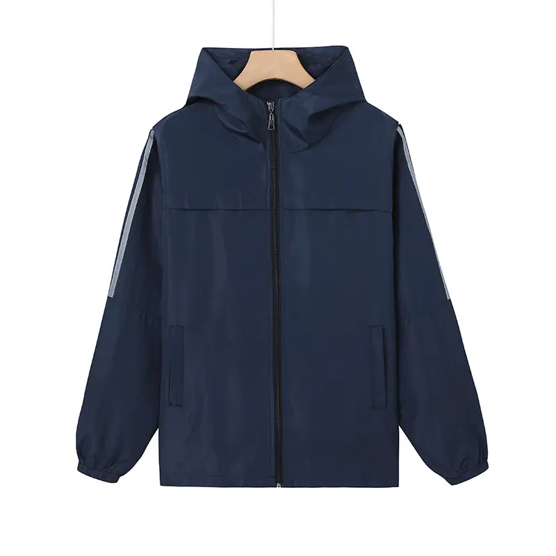 Black Full-Zip Hooded Trench Coat for Men Women - Image 5